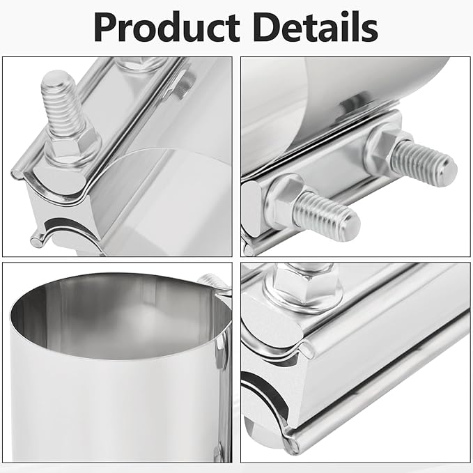 3'' Inch Exhaust Clamp,3 Inch Butt Joint Exhaust Seal Band Clamp Sleeve Coupler Universal For Exhaust System 2PCS Polished T304 Stainless Steel