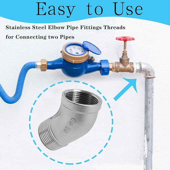 1PCS 304 Stainless Steel 45 Degree Elbow, 1-1/4" NPT Male Pipe to 1-1/4" NPT Female Coupler, Heavy Duty Forged Street Elbow Adapter Pipe Fittings, Class 150