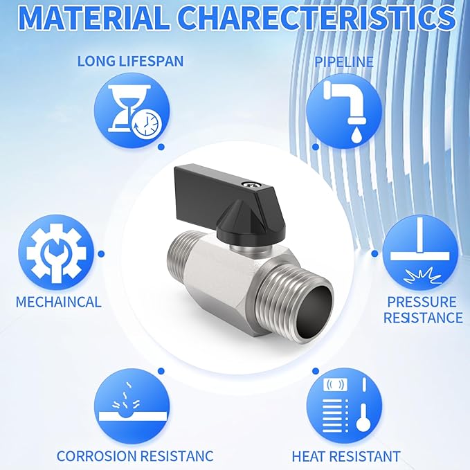ChillWaves Brass Mini Ball Valve, Shut Off Switch Ball Valve 1/2" NPT Male x 1/2" NPT Male Thread Pipe Fitting(4-PACK)