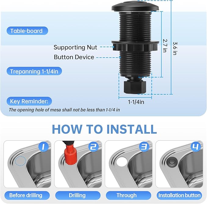Garbage Disposal Air Switch Kit Dual Outlet Sink Top Waste Disposal Long Stainless Steel Black On/Off Air Button Food and Waste Disposals Part by Briidea, UL Listed