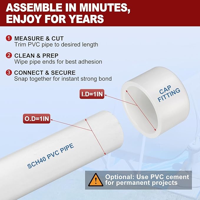 2 Pcs 1" PVC External End Cap Fitting, SCH40 Furniture Grade PVC Pipe Plug Adapter, Pipe Cover Fittings for DIY Project, Irrigation System, Plumbing Framework, Garden Structures