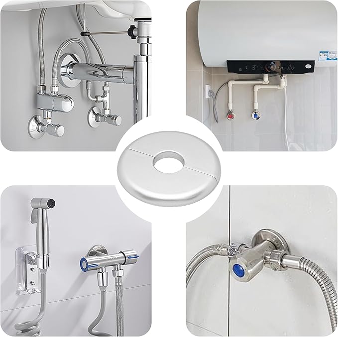 2PCS bociloy 26mm/1" ID Wall Split Flange, Silver ABS Round Self-Adhesive Escutcheon Plate, Wall Hole Decoration Cover, Water Pipe Plate Cover