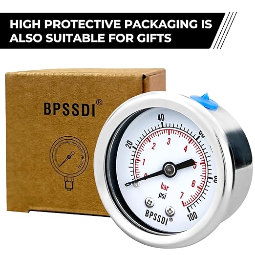 0-100 Psi Low Pressure Gauge, 2" Dial Size, 1/4 NPT Back Mount, Stainless Steel Case for Water Pressure Gauge Test for Water Pipe, HVAC(with Tape)