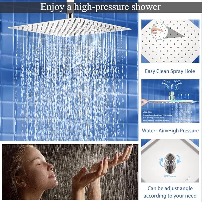 Shower Faucet Set Polished Chrome Shower System, Knob Switch Diverter Shower Faucet with High Pressure Handheld Spray, Ceiling Mount 12 Inch Shower Head with 6 Inch Wall Mount Shower Head