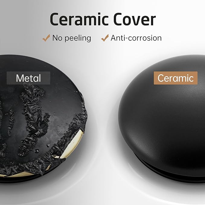 KES Bathroom Sink Drain Without Overflow, Solid Ceramic Cap Pop Up Drain for Bathroom Sink, Ceramic Bathroom Sink Stopper, All-Metal Body Matte Black, S2008D-CB