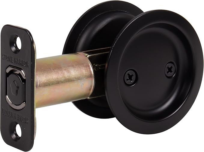 Stone Harbor Hardware Round Pocket Door Lock, Passage Function, 2-3/4" Backset, Matte Black