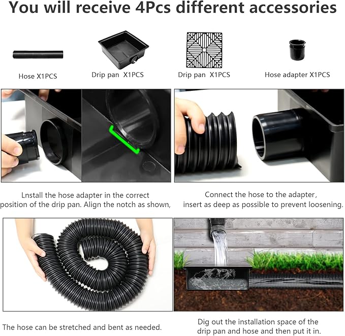 Low Profile Catch Basin Drain Kit Downspout Extender, 9"×9" Catch Basin Gutter Downspout Extensions with 2.56" ID Flexible Pipe, Pipe Stretched Length 5ft, Protect House Foundation