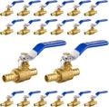 20-Pack Foskan 1/2 Inch PEX Crimp Full Port Ball Valve with Blue Handle, Brass Quarter Turn Shut-off Valve for PEX Tubing