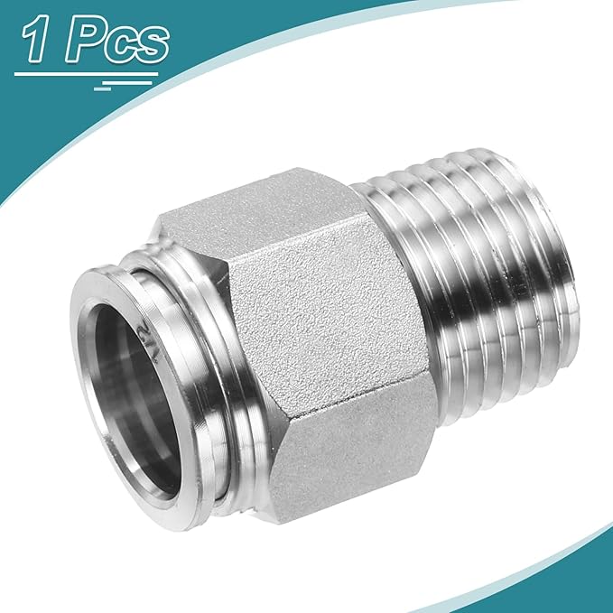 HARFINGTON Push to Connect Fittings 1/2" Tube OD x 3/8" NPT Thread Male Straight Union Fittings 304 Stainless Steel Quick Connect Pneumatic Accessories for Trailers Air Brake System