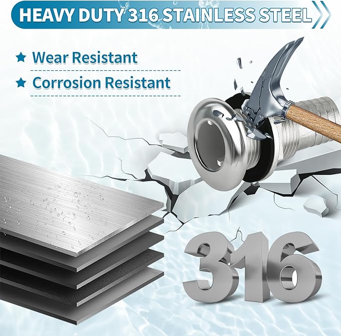 Thru Hull Fittings for Boats, Stainless Steel Yacht Through Hull Connecter with Straight Barb, Marine Barbed Hose Skin Fitting Drain for 3/4 inch I.D. Hose, 1 inch I.D. Hose