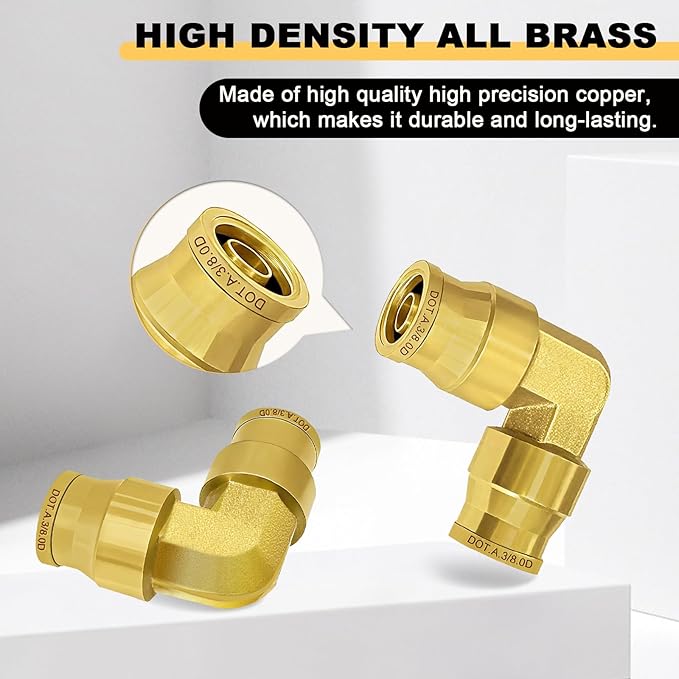 Siptenk 3PCS 3/8" Elbow DOT Brass Push to Connect Fittings, 3/8" OD Tube Air Brake Line Quick Connect for Truck Trailers Industry Air System