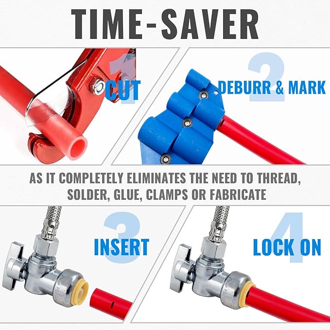 SUNGATOR 25-Pack Angle Stop Valve, Angle Water Shut Off Valve 1/2 x 3/8 Inch Compression, Toilet Water Shutoff, 1/4 Turn, No Lead Brass Push-to-Connect Plumbing Fittings for PEX Pipe, Copper, CPVC