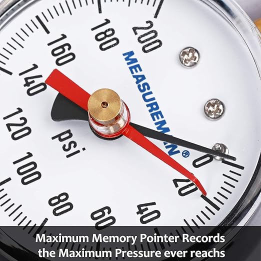 MEASUREMAN 2" Water Pressure Test Gauge, 3/4" Female Hose Thread, 0-200 psi/kpa with Maximum Pressure Memory