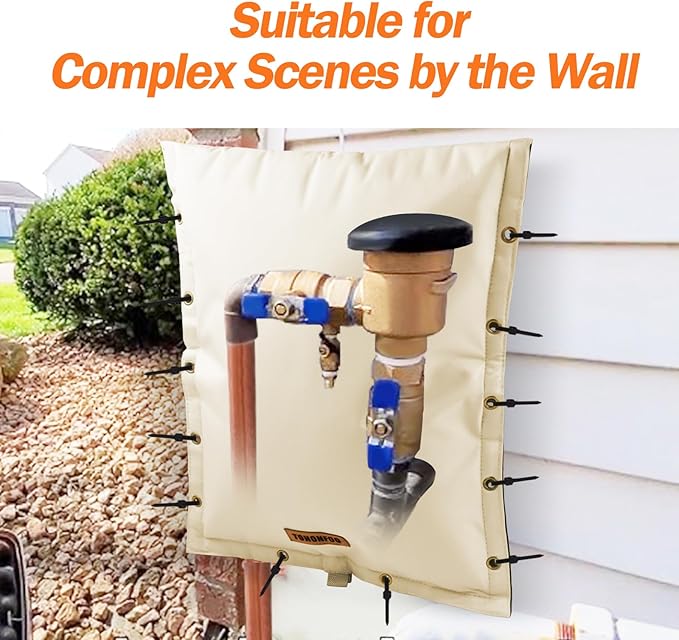 3-Way Opening Backflow Preventer Pipe Insulation Cover (5°F) - Irrigation Sprinkler Valve Cover - Water Well Pump Cover - Sturdy 5 Layers for Winter Freeze Protection (52" W x 32" H, Beige