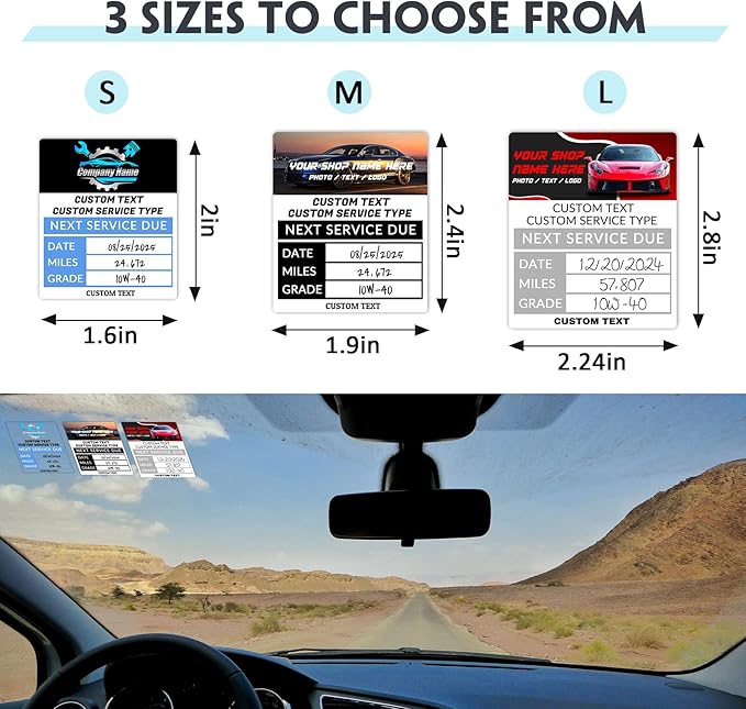HDSD Custom Oil Change Stickers for Windshield Personalized Text/Logo,Clear and White Labels with Multiple Sizes, Suitable for Car and Transportation Vehicle Windows