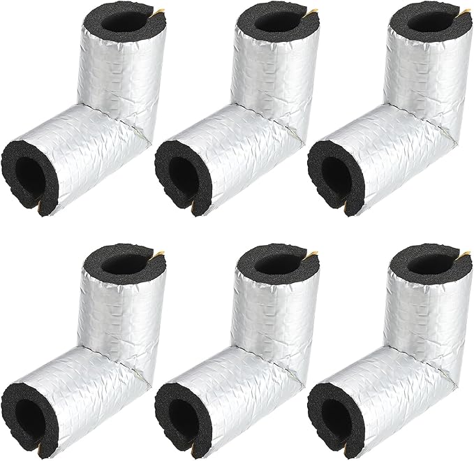 PATIKIL 3/4" Elbow Insulation Tubing, 6Pcs Self Adhesive Water Pipe Insulation Tube Foam Tubes Sleeve Cover Wrapping with Aluminum Foil for Heat Preservation Freeze Protection, Black