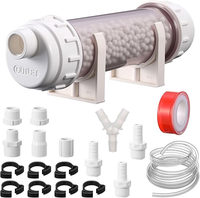 Lounsweer Condensate Neutralizer Kit with 925g Ceramic Balls, Transparent Tube with Complete Fittings, Wall-Mount Clamps, PVC Tubing & PTFE Tape, etc. for HVAC Furnace and Boiler, Replaceable Media