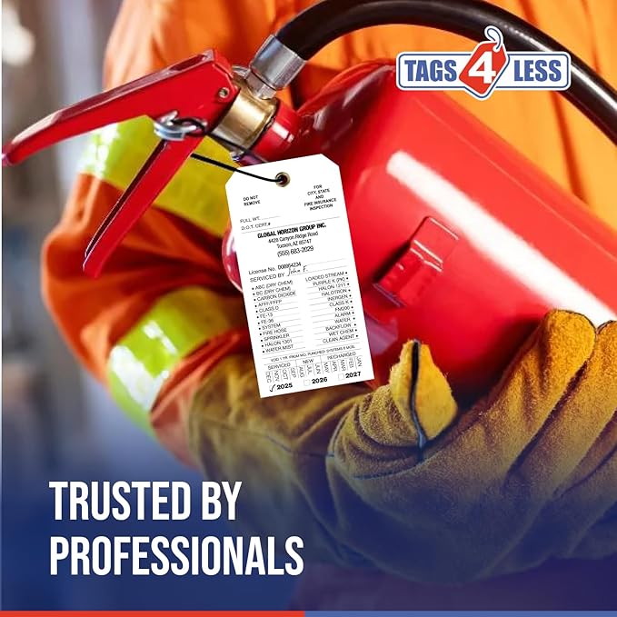Tags 4 Less Custom Fire Extinguisher Tags – Preventative Maintenance Labels for Monthly Inspections, Alternative to Safety Sticker for Easy Record-Keeping – Pack of 100 (White, Vinyl Plastic)