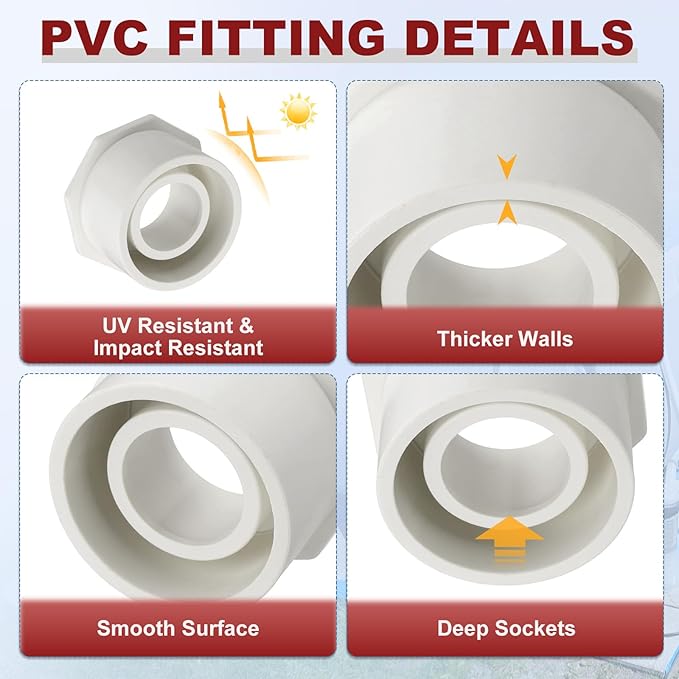 6Pcs 2" x 1" PVC Reducer Bushing Fitting, SCH40 (Socket x Socket) Furniture Grade PVC Pipe Fitting, Reducer Bush Adapter for Home Sewer Plumbing, Industrial, Pipe Connection, White