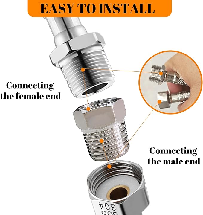 2 Pcs Stainless Steel Bushing 3/8" Male to 1/4" Female, 3/8" to 1/4" NPT Adapter Hex Stainless Steel Reducing Pipe Adapter Fitting Pipe Tube Adapter Convert