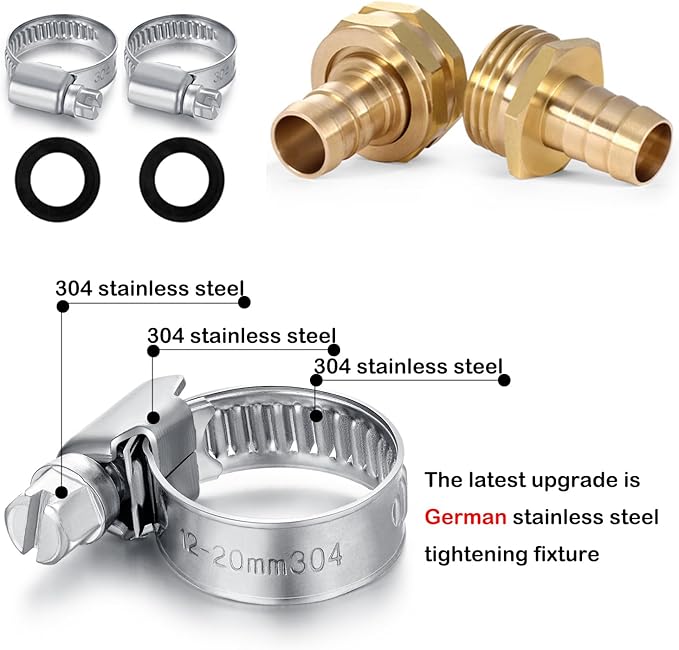 Garden Hose Repair Connector with Clamps Hose End Repair Kit,5/8" Barb Garden Hose Fittings Male and Female brass garden hose ends (5/8"Barb-2 Set)