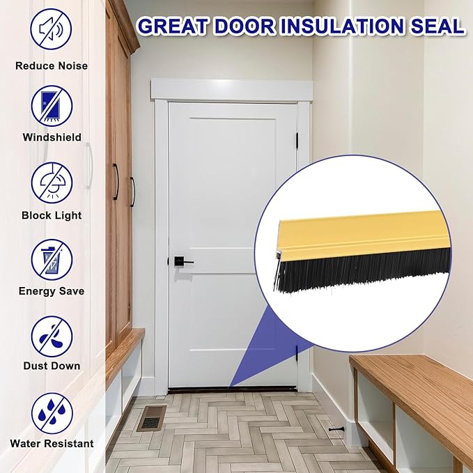 uxcell 2Pcs Door Brush Bottom Sweep H-Shape Aluminum Alloy Base with 0.8-inch PP Brush for Home, Industrial (47-inch L, Golden)
