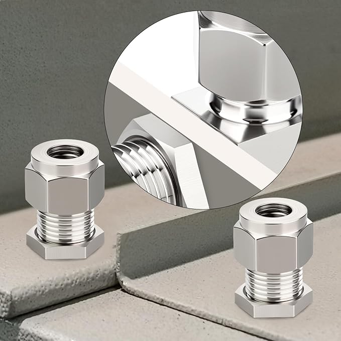 TAISHER 1PCS 304 Stainless Steel 90 Degree Thru-Bulk Bulkhead Compression Tube Pipe Fitting Connector, 1/2" Tube OD x 1/2" Tube OD Straight Adapter