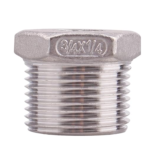 Reducer Hex Bushing 3/4" NPT Male 1/4" NPT Female Stainless Steel Reducing Flush Adapter Cast Pipe Fitting
