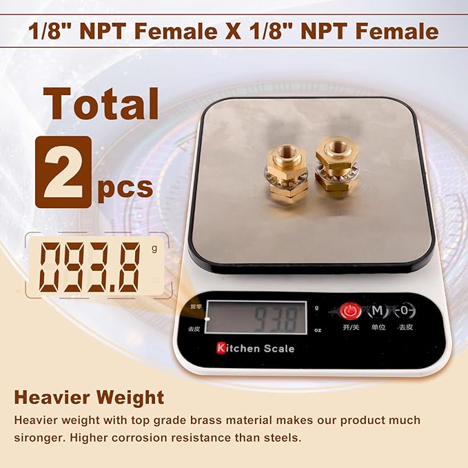2pcs Brass Bulkhead Fittings 1/8” NPT Female to 1/8” NPT Female Thread Bulkhead Straight Connector Brass Coupling 1” Length Outer Diameter 5/8”-18 Bulkhead Tank Air Hose Line Pipe Fittings