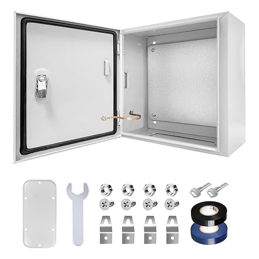 Outdoor Electrical Box 12x8x12'' Steel Electrical Junction Box NEMA 4X Enclosure Indoor&Outdoor Electrical Enclosure Box Waterproof & Dustproof Cold-Rolled Carbon Steel Hinged Junction Box