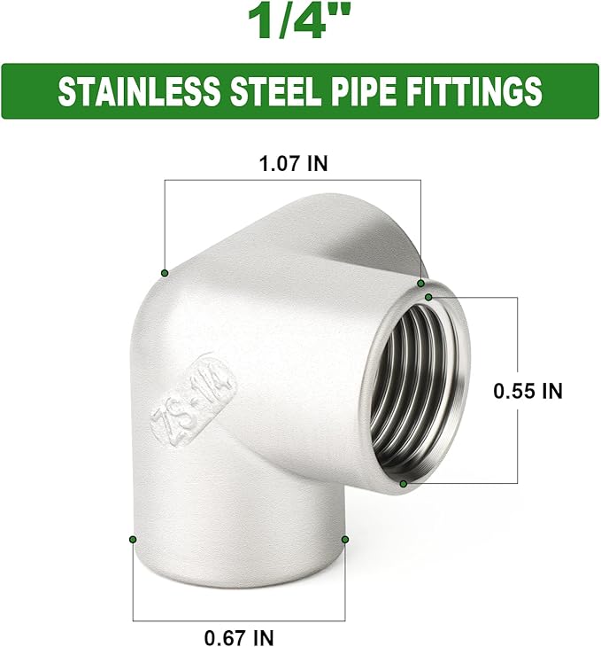 TAISHER 1PCS 304 Stainless Steel 3 Way Corner Pipe Fittings, 1/4" x 1/4" x 1/4" Female Pipe Fittings