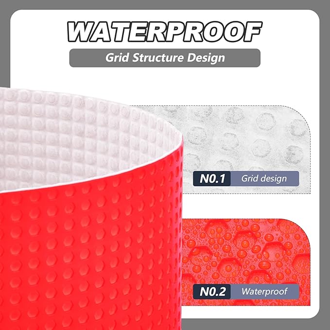 150 Sqft Uncoupling Membrane for Tile 1/8''(3mm) Thick Waterproofing Membrane Crack Prevention Anti Fracture Flooring Underlayment for Bathroom Shower Kitchen Basement(Red)