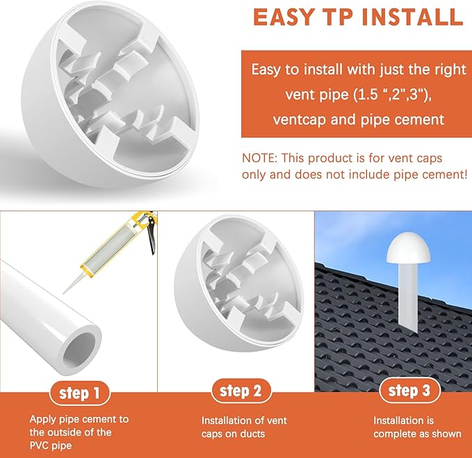 2-Pack PVC Flue Pipe Roof Vent Cap - 1-1/2", 2", 3" PVC Pipe Cover, Mushroom Vent Cap for Keep Animals and Debris Out of Exterior Vent Outlets