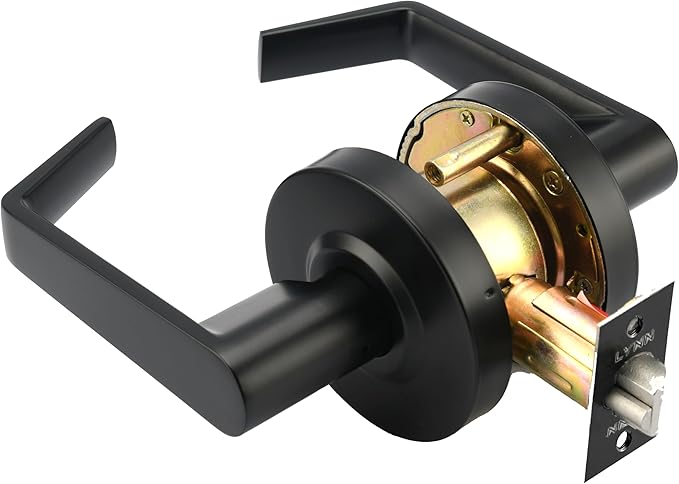 LYNN HARDWARE Commercial Door Lever Lock - Heavy-Duty Locking Door Handle, Designer Door Handles, Cylindrical Lever Lock, Non-Handed Grade 2 Door Handle, Matte Black, Storeroom Function