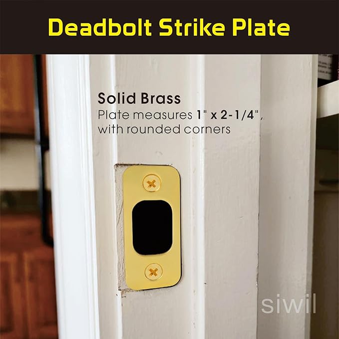 Deadbolt Strike Plate, Solid Brass Door Backplate 1" X 2 1/4“, Round Corner Heavy Duty - 3 Pack