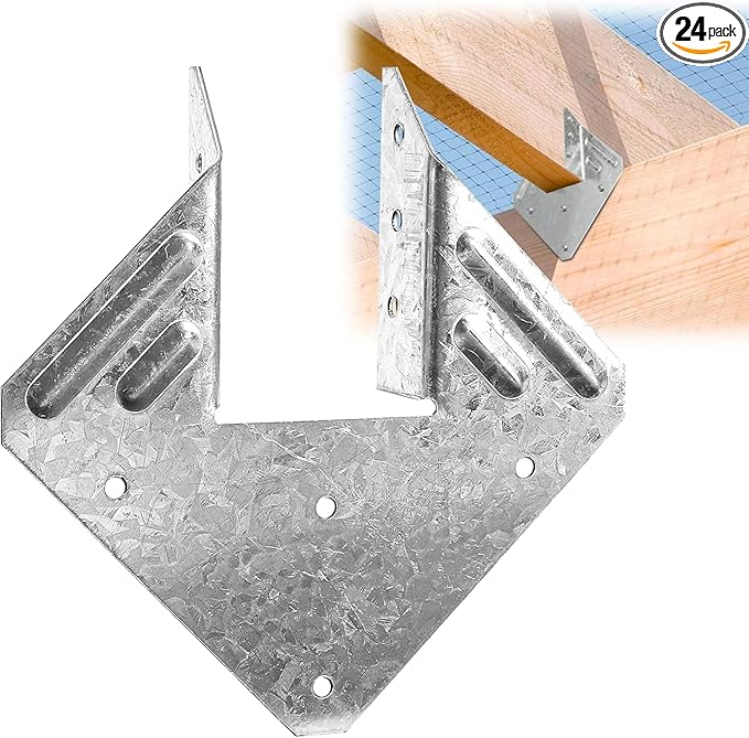 24 Pack 16-Gauge Hurricane Ties for Rafter, Heavy Duty Hurricane Straps, Robust Hot Dip Galvanized Rafter Ties Brackets, Joist Hangers for 2X Deck Joists