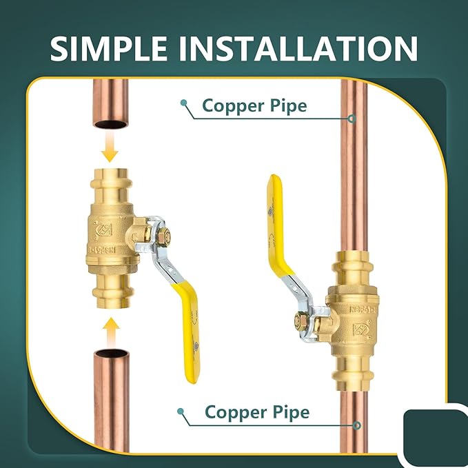 1/2" Press Ball Valve, 100 Pack Shut Off Valves with EPDM O-ring, Quarter Turn Brass Full Port Shut Off Ball Valve for Hot and Cold Water, NSF/ANSI 61 Certified