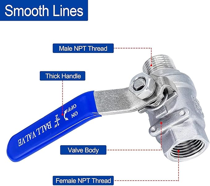 Ball Valve 1/2",1/2" Full Port Stainless Steel Ball Valve 304 NPT Water Valve, 1/2 inch Shut Off Valves for Oil and Gas with Blue Locking Handles 1000 WOG (1/2 inch, 1 pack)