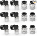 12Packs 3/8" OD Tube x 3/8" NPT Thread Male Straight and Elbow Push to Connect Fittings,Pneumatic Quick Connect Air Line Hose Fittings Accessories