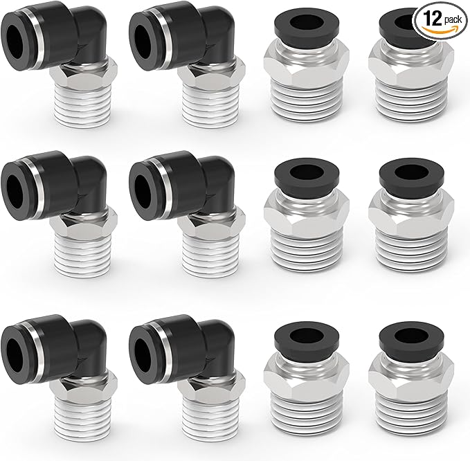 12Packs 1/2" OD Tube x 1/2" NPT Thread Male Straight and Elbow Push to Connect Fittings,Pneumatic Quick Connect Air Line Hose Fittings Accessories