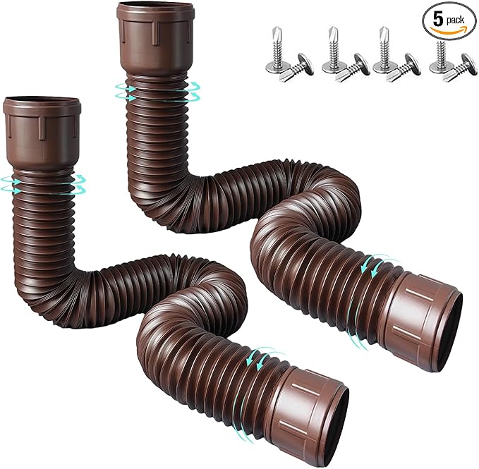 Roof Downspout Extension Pipe, Adjustable & Expandable Gutter Drain Pipe, PVC Anti-Clogging Rainwater Extension Hose for Roof Drainage（ROUND/brown)