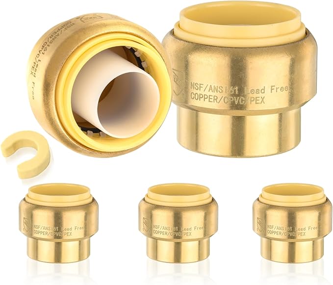 HeSun 5-Pack Brass Pushfit Plug (End Cap), 3/4-Inch Push-to-Connect Plumbing Fitting with Disconnect Clip for PEX, Copper, CPVC, PE-RT Pipes