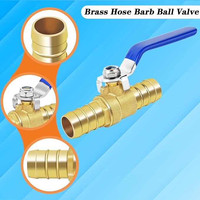 Brass Hose Barb Ball Valve Kit-1pcs 3/4'' Heater Hose Shut Off Valve with Stainless Steel Clamps-High Temperature Resistance Shut off PEX Ball Valve for Water, Oil, Gas, Fuel line Fittings
