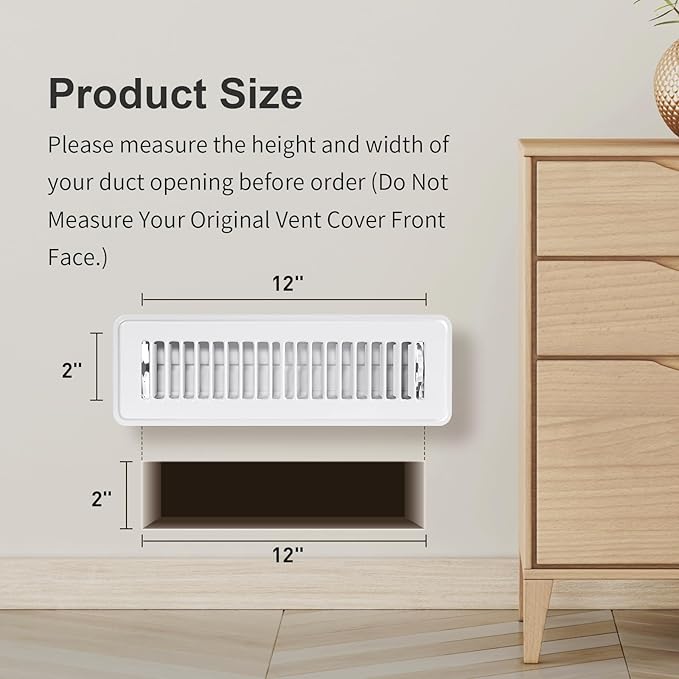2x12 Floor Register 4 Pack - Heavy Duty Steel Floor Vent Covers with Adjustable Grille - Walkable Vent Covers for Home Floor and Sidewall - Energy-Saving 2 Inch by 12 Inch Register Vents (White)