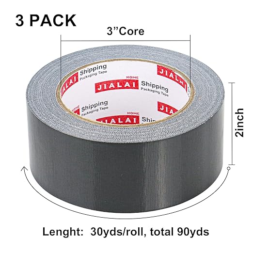 Heavy Duty Duct Tape, Black Tape 2 Inches x 30 Yards 3-Pack, 8.27 mil, Strong, Flexible, No Residue, All-Weather and Tear by Hand - for Repairs, Industrial, Professional Use