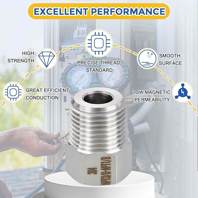 5 Pack 304 Stainless Steel Pipe Fittings, 3/8" MNPT to 1/8" FNPT Hex Bushing Reducer, Hose Tube Threaded Adapters for Air, Oil, LP, Gas