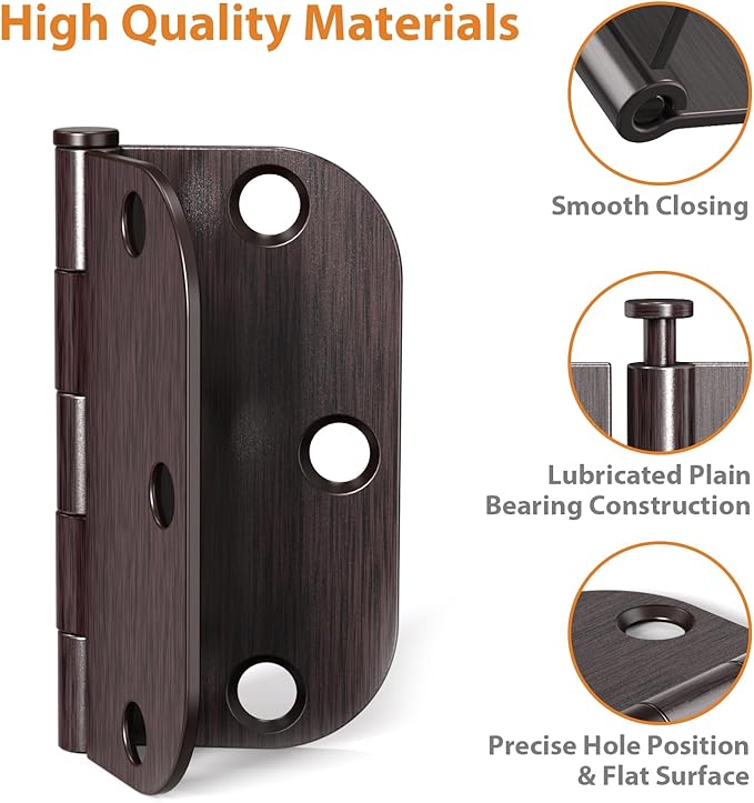 Door Hinges Oil Rubbed Bronze - 30 Pack Bronze Door Hinge 3.5 Inch Rounded Interior Door Hinge with 5/8" Radius - 3 1/2 Inch Door Hinges for Residential Standard Indoor Exterior Doors