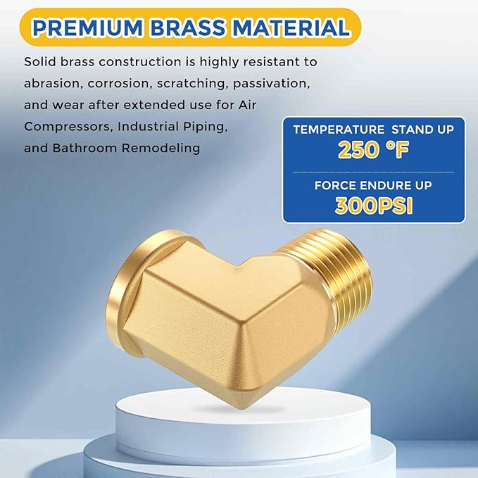 2 Pack 90 Degree Brass Pipe Fittings, 1/2" NPT FeMale to 1/2" NPT Male Barstock Street Elbow, Forged Pipe Fitting Connector for Air, Oil, LP