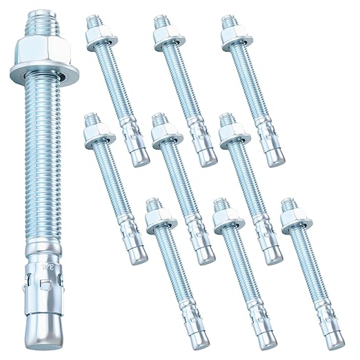 Shimeyao 10 Pack 3/4'' x 7'' Wedge Anchors Zinc Plated Concrete Anchors for 2 Post Car Lift Carbon Steel Fastener for Concrete Installation with Nuts and Washers