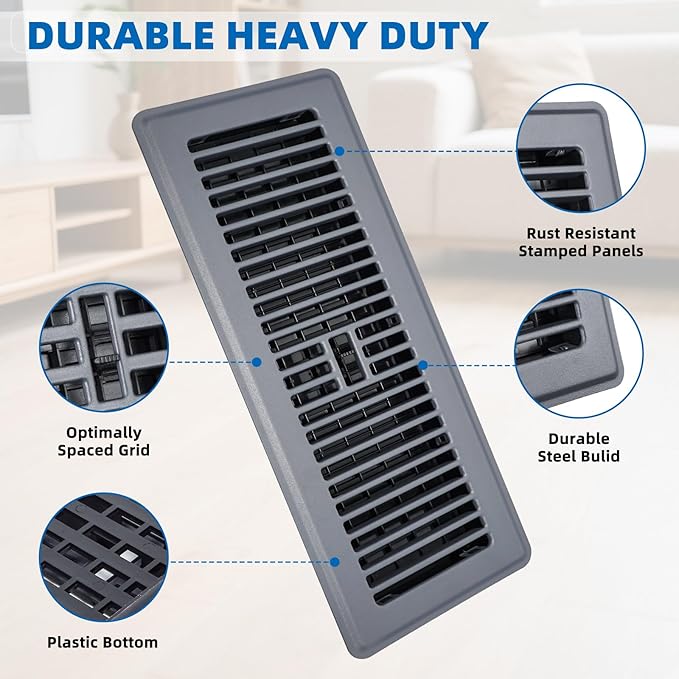 Floor Register 4x14-4 Pack Floor Vents Covers Heavy Duty Steel Walkable Floor Grates Vent Covers for Home Floor Intermediate Switch Design Adjustable Air Vent Covers for Sidewall and Floor, Gray